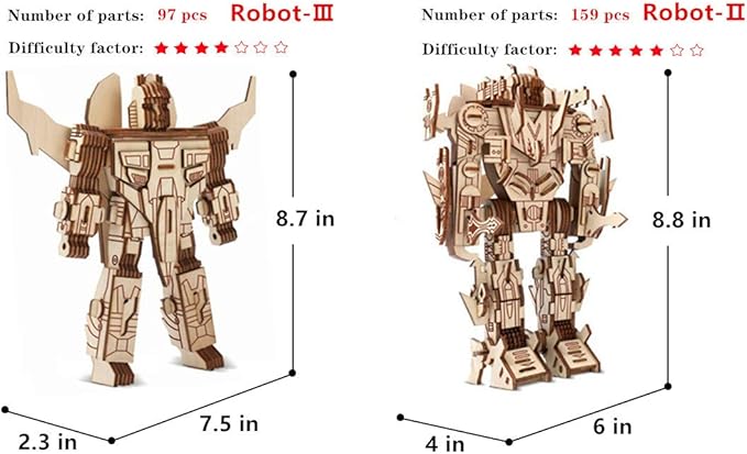 3D Wooden Robot Puzzle,4 Piece Set Wood Crafts DIY Assembly Puzzle,Wooden Robot Model Kits,3D Wood STEM Toys for Adults & Teens Christmas Birthday Gifts,Room Décor