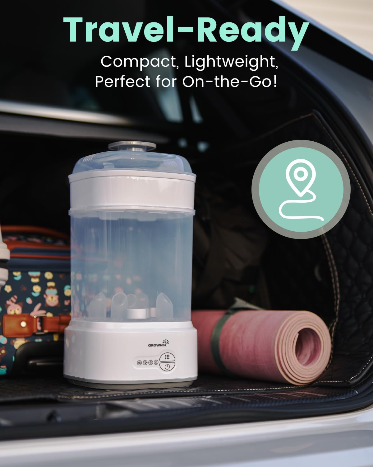 GROWNSY Bottle Sterilizer and Dryer, Compact Electric Steam Baby Bottle Sterilizer (Esterilizador de Biberones), Bottle Sanitizer for Baby Bottles, Pacifiers, Pump Parts