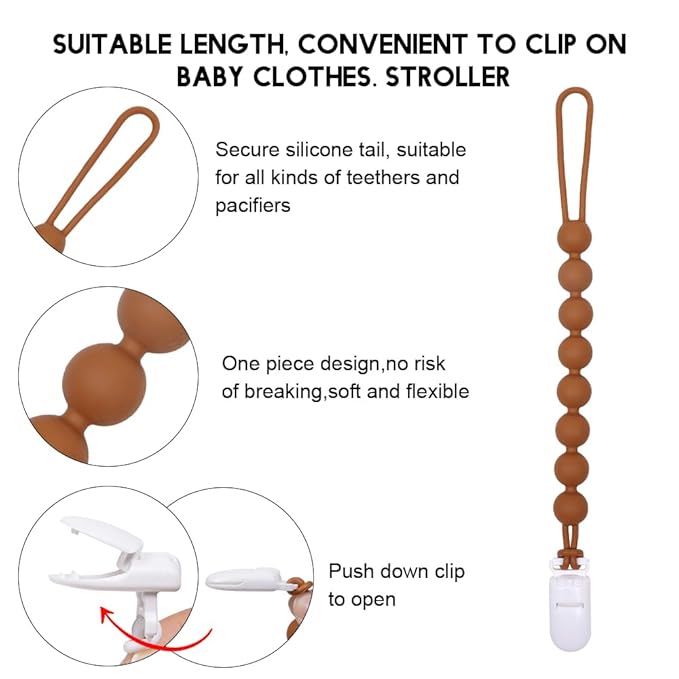 Baby Food Grade Silicone Teether Toy with One Piece Design Pacifier Clip Holder,Teething Toys Gift Set for 3 Months+ Boys and Girls,Freezer Safe,BPA Free. (Cookie)