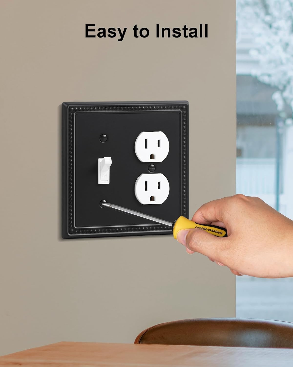 2-Pack Combo Toggle/Duplex Light Switch Cover Plate, Black Metal Wall Outlet Cover Plate, Decorative Beaded Wall Socket Receptacle Cover for Electrical Outlets, Light Switch