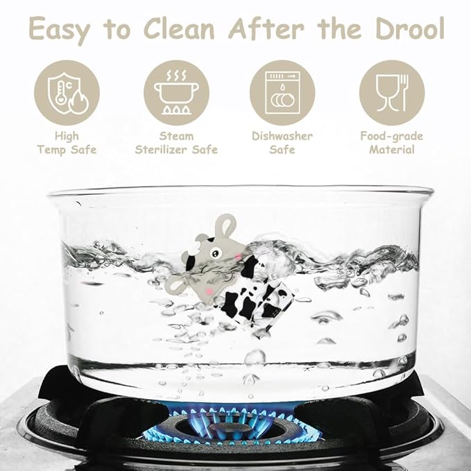 2Pack Silicone Teething Mitt, Cow Baby Teething Toy for 0-6 6-12 Months, Food Grade Silicone Infant Teething Mitten, BPA-Free Baby Chew Toys for Pain Relief, Sucking Needs