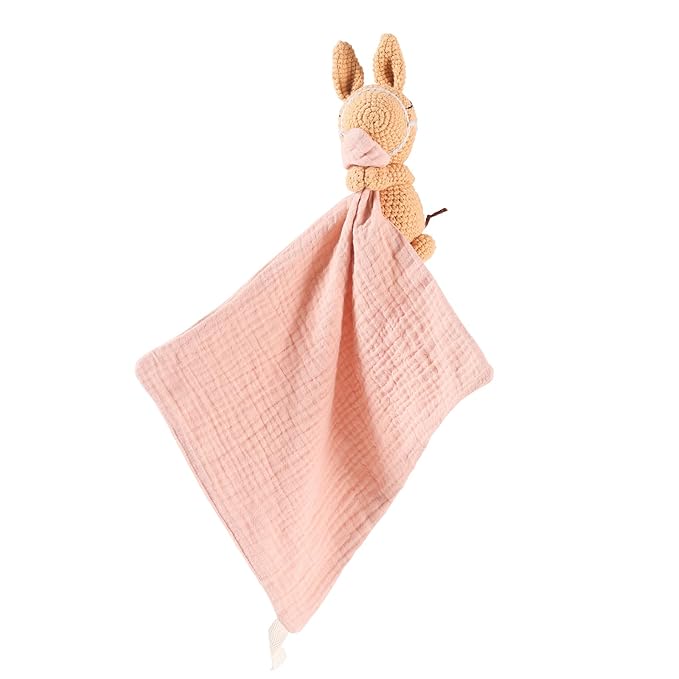 Hand-Knit Crochet Animal Security Blanket | Organic Cotton Baby Shaker Rattle Toy & Comforter Lovey | Soft Sensory Stroller Toy for Newborns Infants 0-6-12 Months (Baby Pony Design)