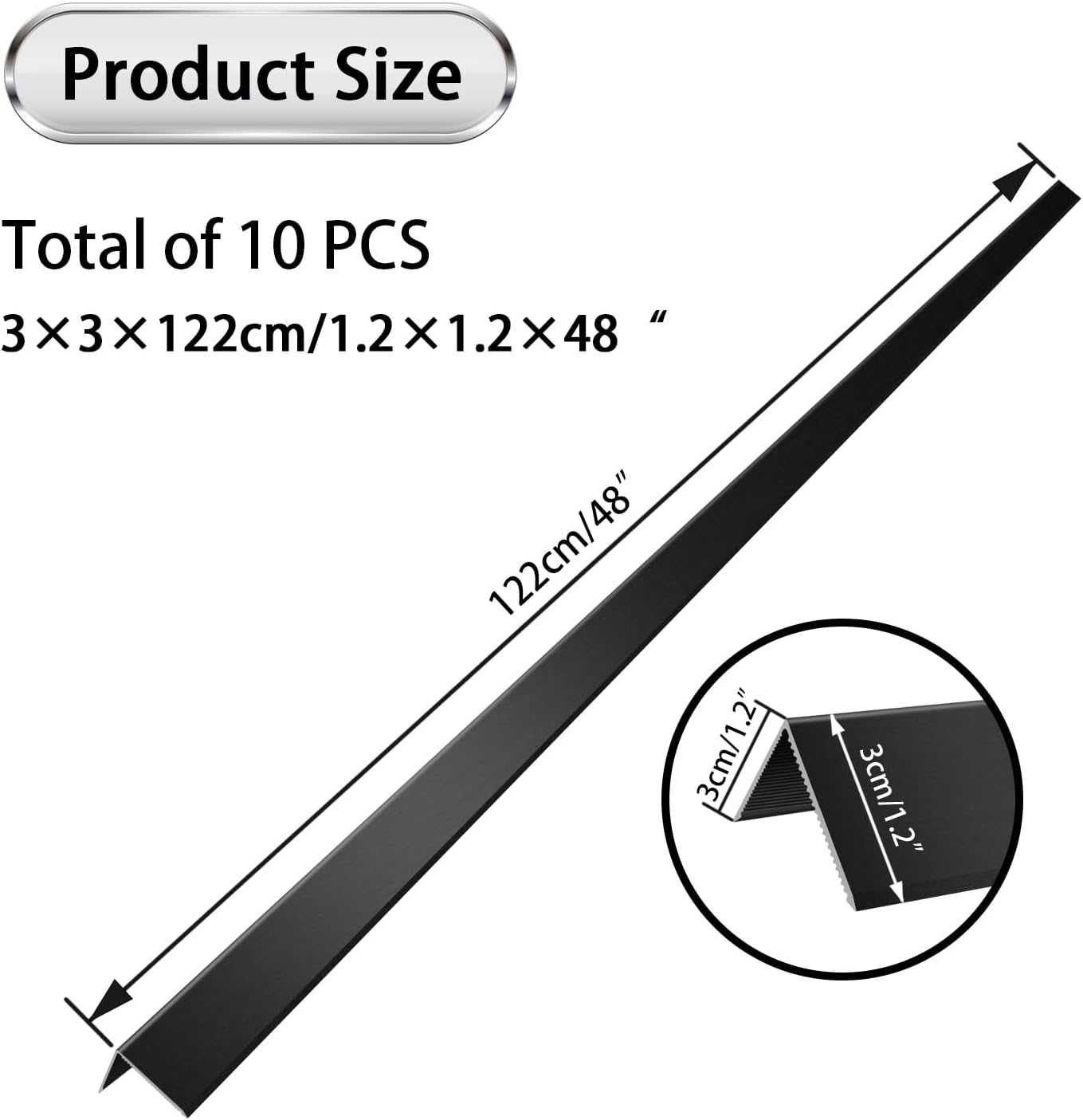 10PCS 1.2x1.2x48” Aluminum Alloy Metal Wall Corner Protectors for Wall 20Ga Thickness Black Color Wall Corner for Wall, Guards Door Trim and Window Frames