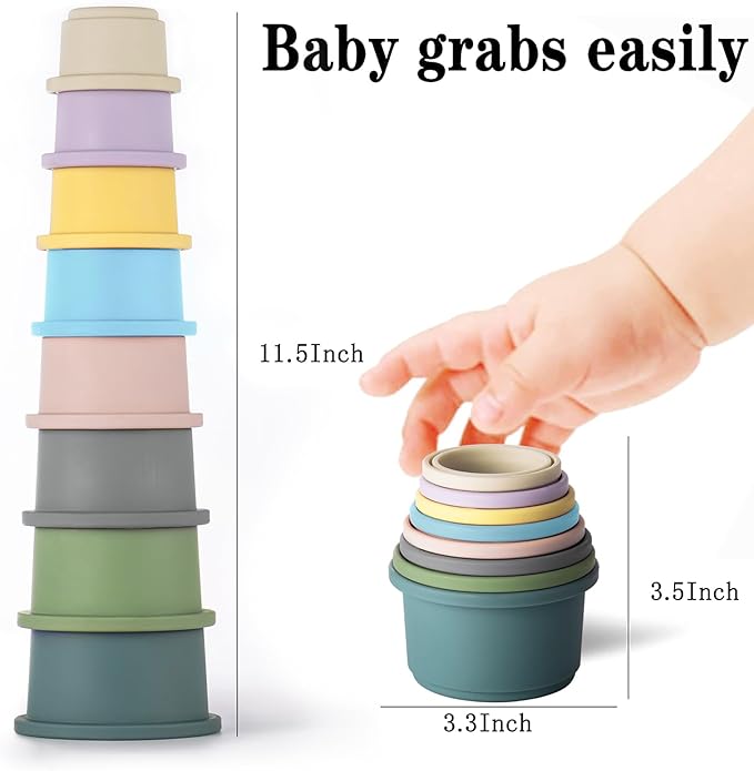 ZZYFGH Stacking Cups Toy for Baby, 8Pcs Nesting Cups with Pattern Fun Educational Montessori Gifts Cups Toys for Toddler 1-3