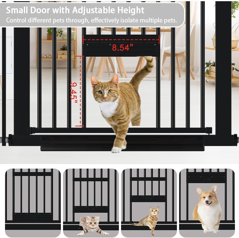 40.55" Tall 1.37" Ultra Narrow Spacing Dogs Pets Baby Gate with Door for Doorway Cat Safety Proof Indoor Extra 30.12-34.06" Wide Puppy Pressure Mounted No Drill White Black Metal Hallway