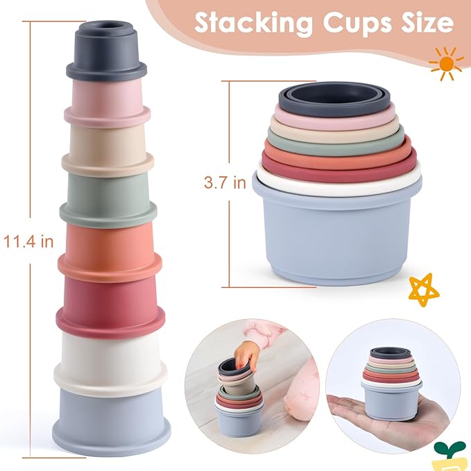 ZYFLSQ Stacking Cups Baby Toy, 8-Piece Set - Nesting Cups for Babies 6 Months+, Bath Toys for Kids as Gift, Montessori Educational Toys for Toddler Gift