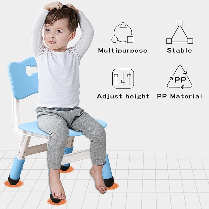 4 Piece Kids Chair Set 3 Levels Adjustable Stackable Kids Chairs Ideal for Playrooms, Schools, Daycares and Homes Washable and Easy to Clean Max Weight 220LB(Blue4-Piece Set)