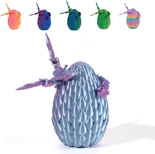 3D Printed Dragon Egg with Dragon Inside, Articulated Flying Dragon with Dragon Egg, Multi Color Winged Dragon, Crystal Dragon Fidget Toy, Home Office Décor, Easter Egg, Gift