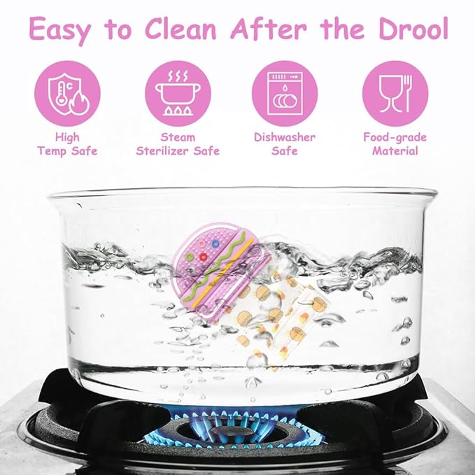 2Pack Silicone Teething Mitt, Hamburger Baby Teething Toy for 0-6 6-12 Months, Food Grade Silicone Infant Teething Mitten, BPA-Free Baby Chew Toys for Pain Relief, Sucking Needs