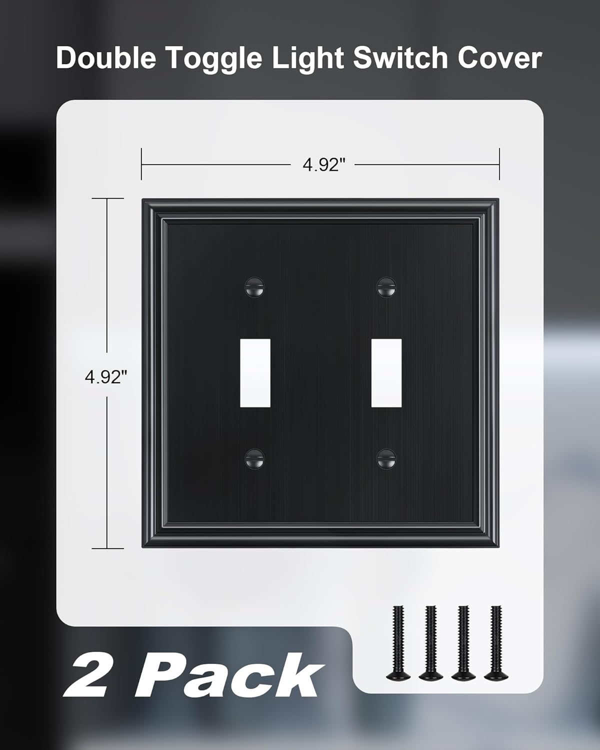 2-Pack Double Toggle Light Switch Cover Plate, Durable Solid Zinc Alloy Decorative Dual Switch Plate Covers, Black 2 Gang Wall Plate, Corrosion Resistant