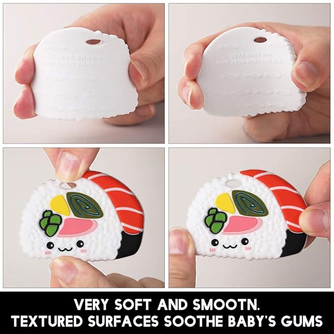 Baby Food Grade Silicone Teether Toy with Pacifier Clip Holder,Teething Toys Gift Set for 3 Months+ Boys and Girls,Freezer Safe,BPA Free. (Sushi)