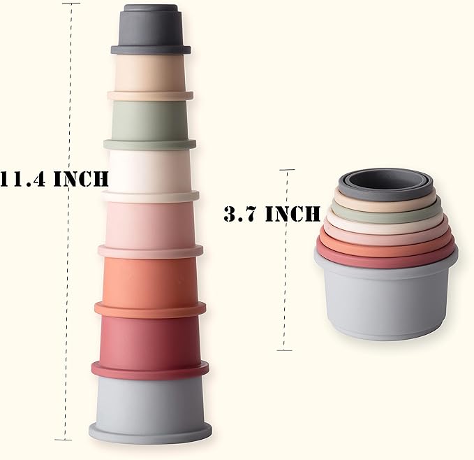 ZYFLSQ Stacking Cups Baby Toy, Nesting Cups 8 Pcs with Pattern for Kid Baby 6 Months and Up Montessori Bath Toys