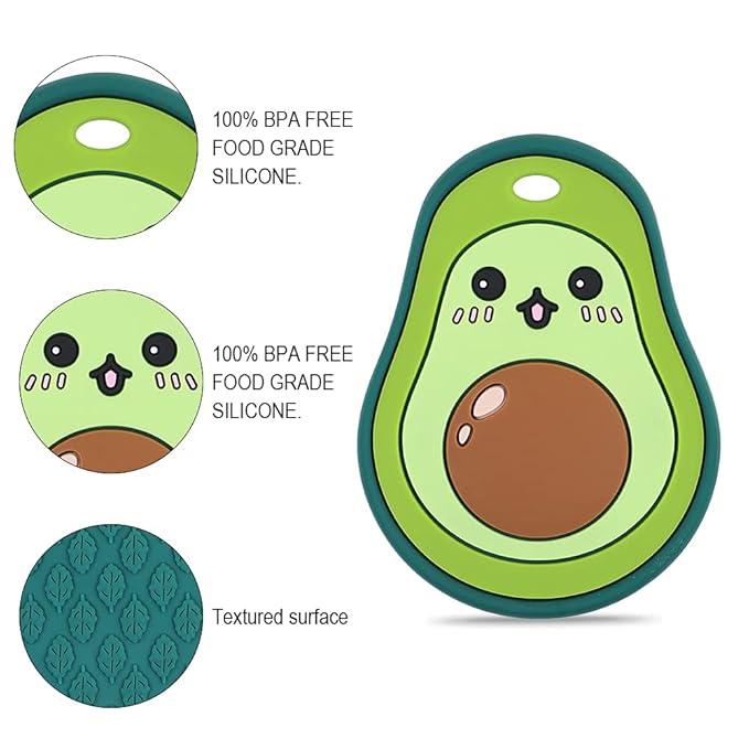 Baby Food Grade Silicone Teether Toy with Pacifier Clip Holder,Teething Toys Gift Set for 3 Months+ Boys and Girls,Freezer Safe,BPA Free. (Avocado)