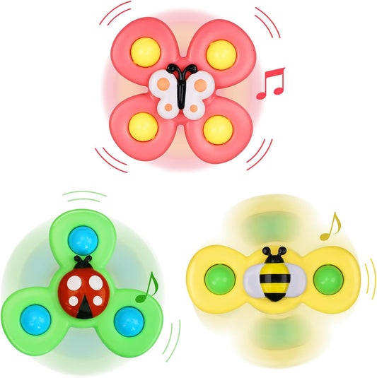 3pcs Suction Cup Spinner Toy for Baby 12-18 Months Baby Travel Fidget Sensory Toys for Toddlers 1-3 Bath Toys for 2 Year Old First Birthday Gifts for 1 Year Old Boys Girls