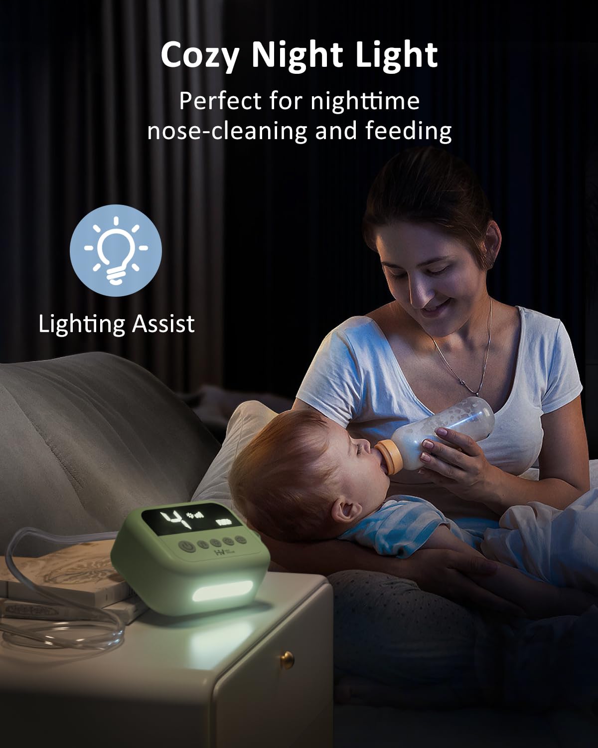 HEYVALUE Nasal Aspirator for Baby, Hospital Grade Nose Sucker with 9 Levels Suction, Night Light and Nursery Rhyme Soothing, Electric Nose Suction for Baby with Food-Grade Silicone Tips Green