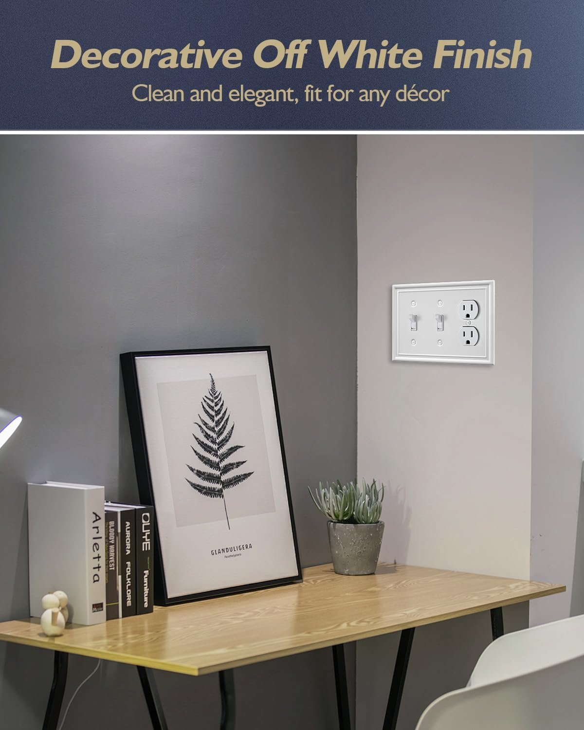 1-Pack Combination 2 Toggle/1 Duplex Wall Plate Cover, Metal Light Switch Cover Plate, Off White, 6.77''*4.88'', Midsize