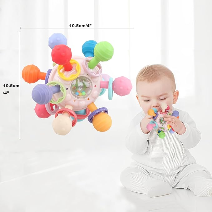 Baby Sensory Teething Toys - Baby Teether & Rattle - Gifts for Infant Newborn Boys Girls 0 3 6 9 12 18 Months - Toddler Montessori Educational Learning Toys (Pink)