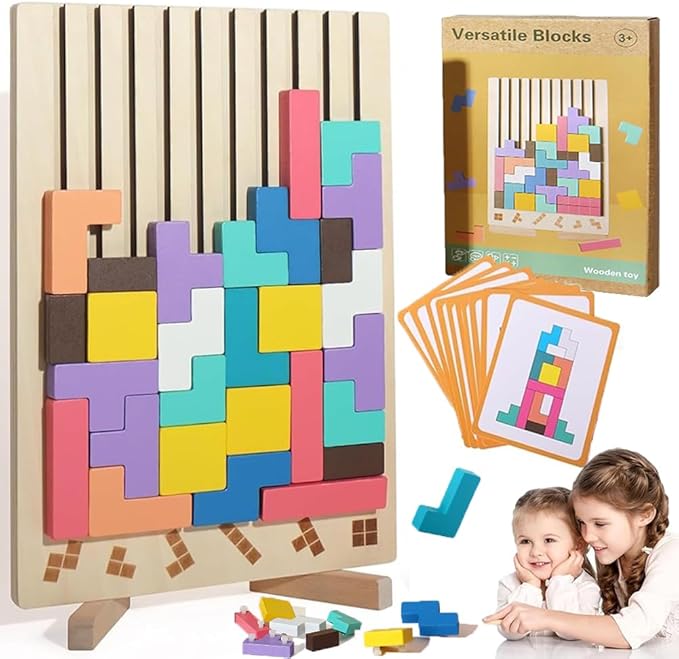 Wooden Stacking Puzzle Toy, 3D Wooden Puzzle Montessori Toy Art, Giant Russian Block Board Game, Wood Stacking Blocks Stress Toys for Family Brain Teaser Activity, Home Decor (1Pcs)