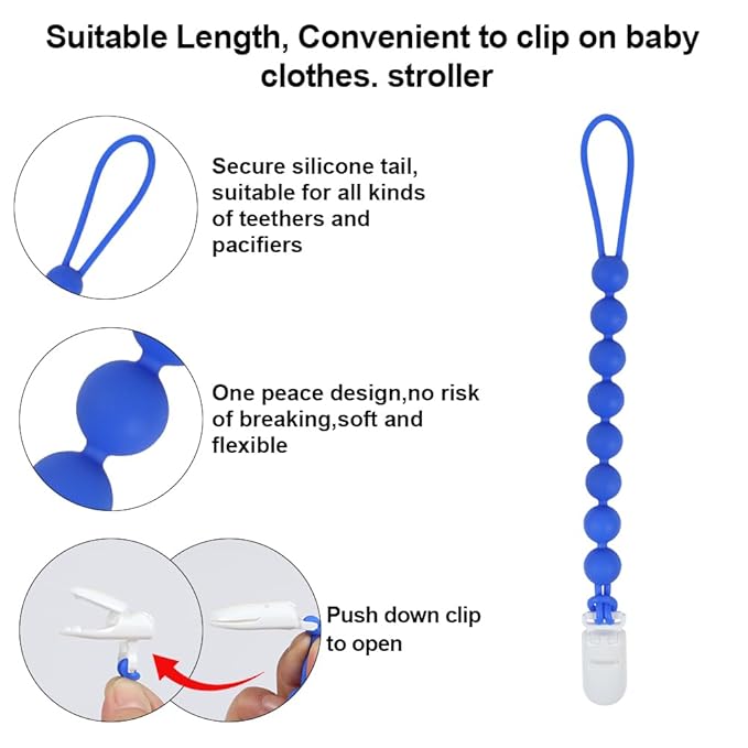 Baby Food Grade Silicone Tractor Truck Teether Toy with Pacifier Clip Holder,Teething Toys Gift Set for 3 Months+ Boys and Girls,Freezer Safe,BPA Free. (Blue)