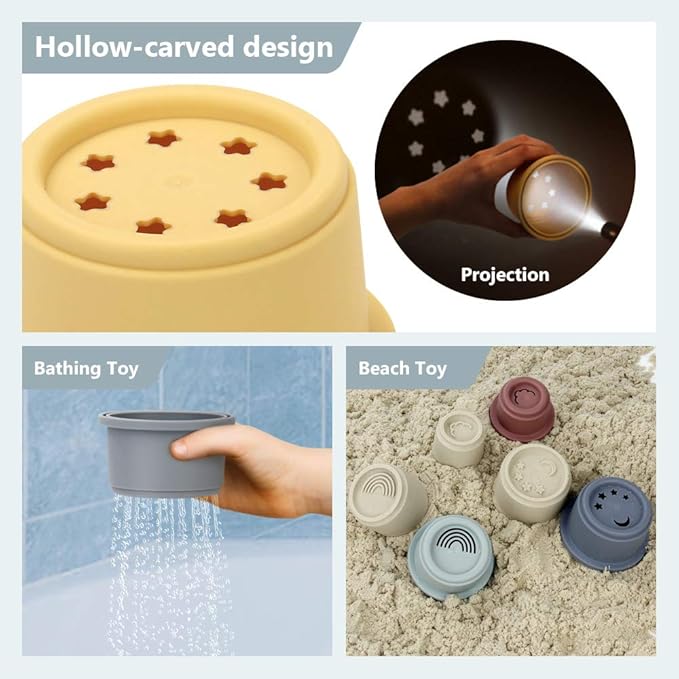 Mini Tudou 8 Pcs Stacking Cup Toys, Nesting Cups Toy, Baby Bathing Toy & Building Toy for Early Educational Develop Montessori Toy for 6 Month+ Boys & Girls