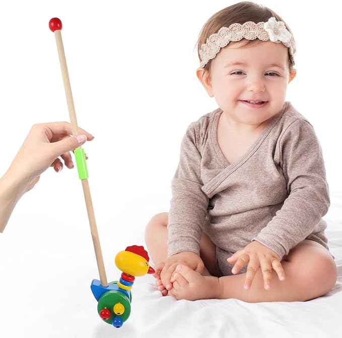 BESPORTBLE Wooden Cartoon Animal Push Walker for Learning to Walk with Swinging Hands Educational Walker for Boys and Gift for Shower and Birthday