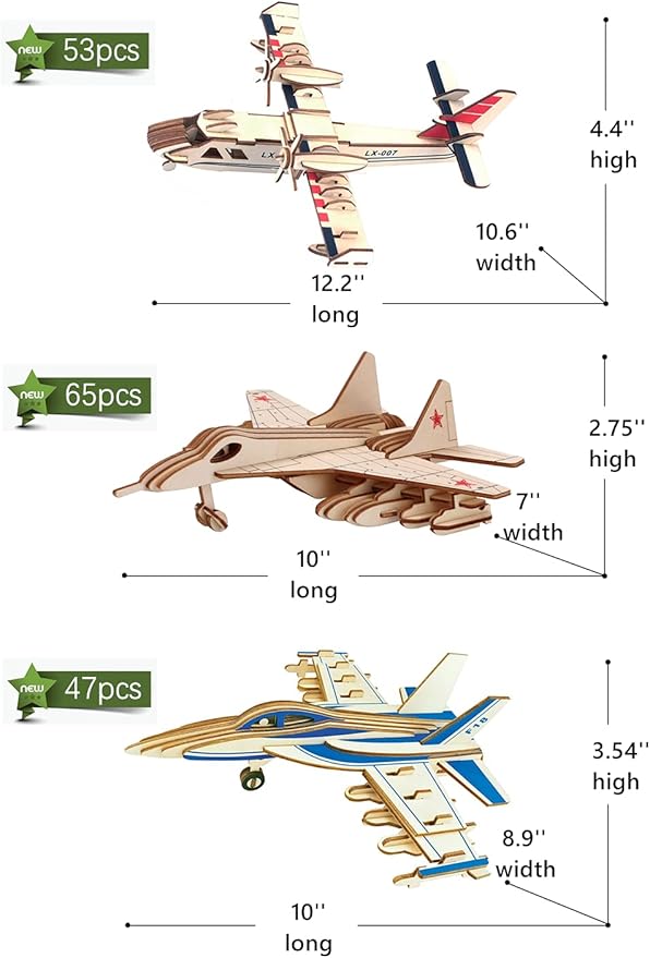 3D Wooden Puzzle - 6 Piece Set Aircraft & Helicopter Wooden Crafts Assembly Building Model Kits - Wood Aircraft & Helicopter STEM DIY Brain Teaser Puzzle for Adults & Teens Christmas Birthday Gifts
