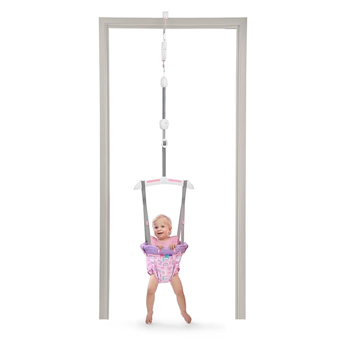 Bright Starts Purple Paradise Door Jumper for Babies 6 to 12 Months or Up to 26 Pounds, Travel Jumper