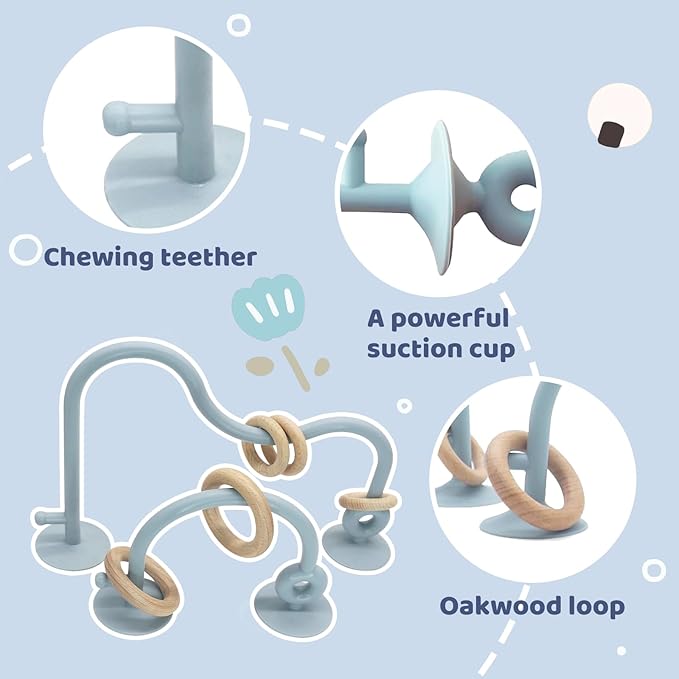 Baby High Chair Toys Teething Chew - Baby Table Toys, High Chair Suction Toy Teething Toys Silicone Teethers, Food Grade Silicon for 6 12 18 Months Blue