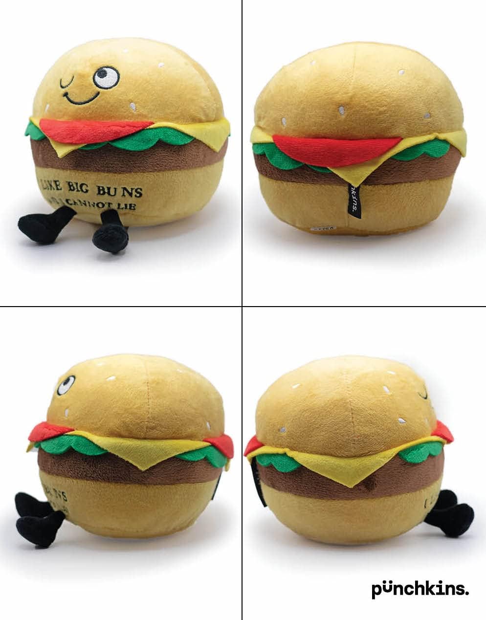 Hamburger Foodie Plushie, Funny Pun Meme Gag Gift, White Elephant, Stocking Stuffer Present, Great for Emotional Support, Fun Desk Accessory, Weighted Base for Display