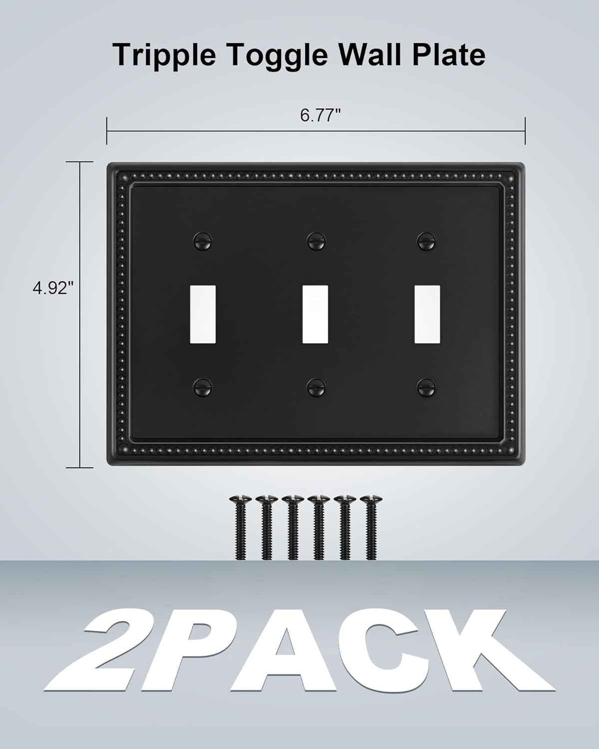 2-Pack Triple Toggle Light Switch Cover Plate, Pearls Decorative Switch Plate Covers, Black 3 Gang Metal Wall Plate, Corrosion Resistant