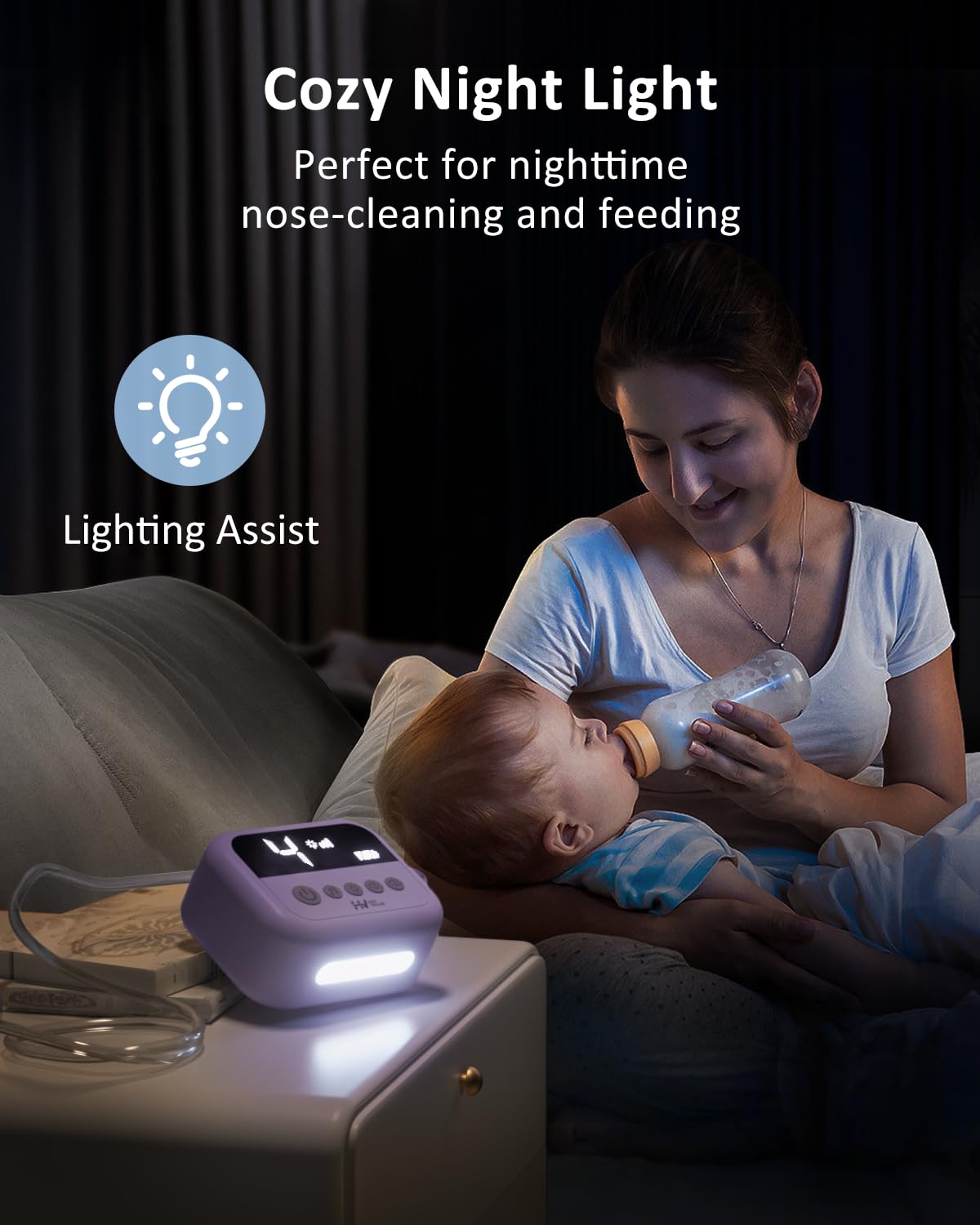 HEYVALUE Nasal Aspirator for Baby, Hospital Grade Nose Sucker with 9 Levels Suction, Night Light and Nursery Rhyme Soothing, Electric Nose Suction for Baby with Food-Grade Silicone Tips Purple