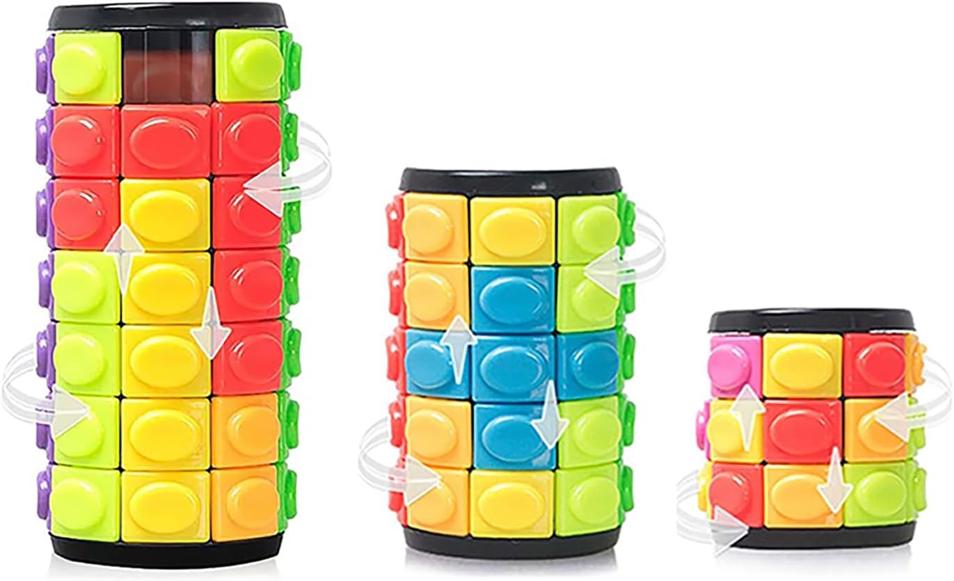 3D Puzzle Rainbow Magic Cube Fidget Toys Cylinder Rotate Slide 3 / 5 / 7 Layers Educational Games Easter Gift for Boys Girls Kids Children Adults (Pack of 3 Pieces)
