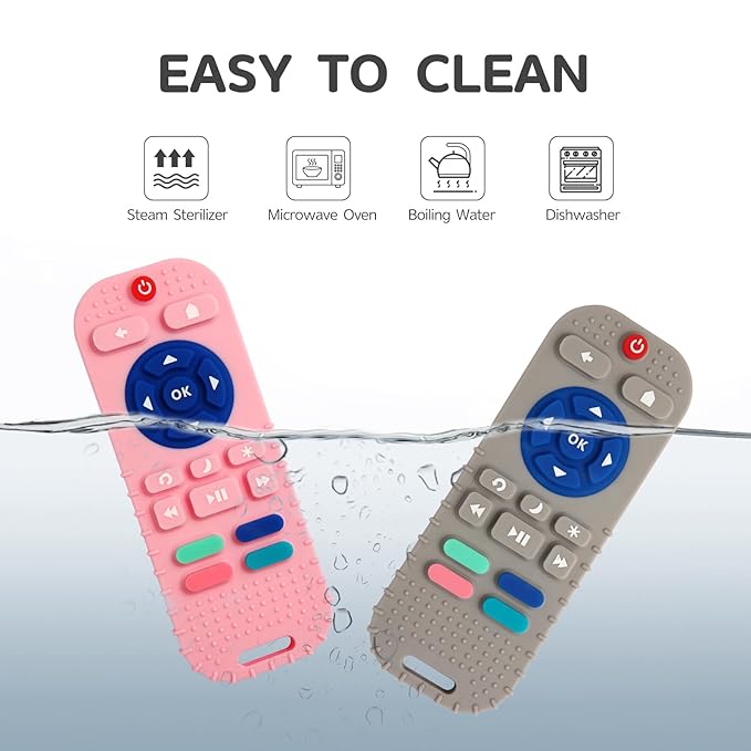 Hooku 2 Pack Silicone Teething Toys for Babies 0-6 Months, Teethers for Babies 6-12 Months, Remote Teether for Baby, Sensory Toys for Babies, Baby Chew Toys
