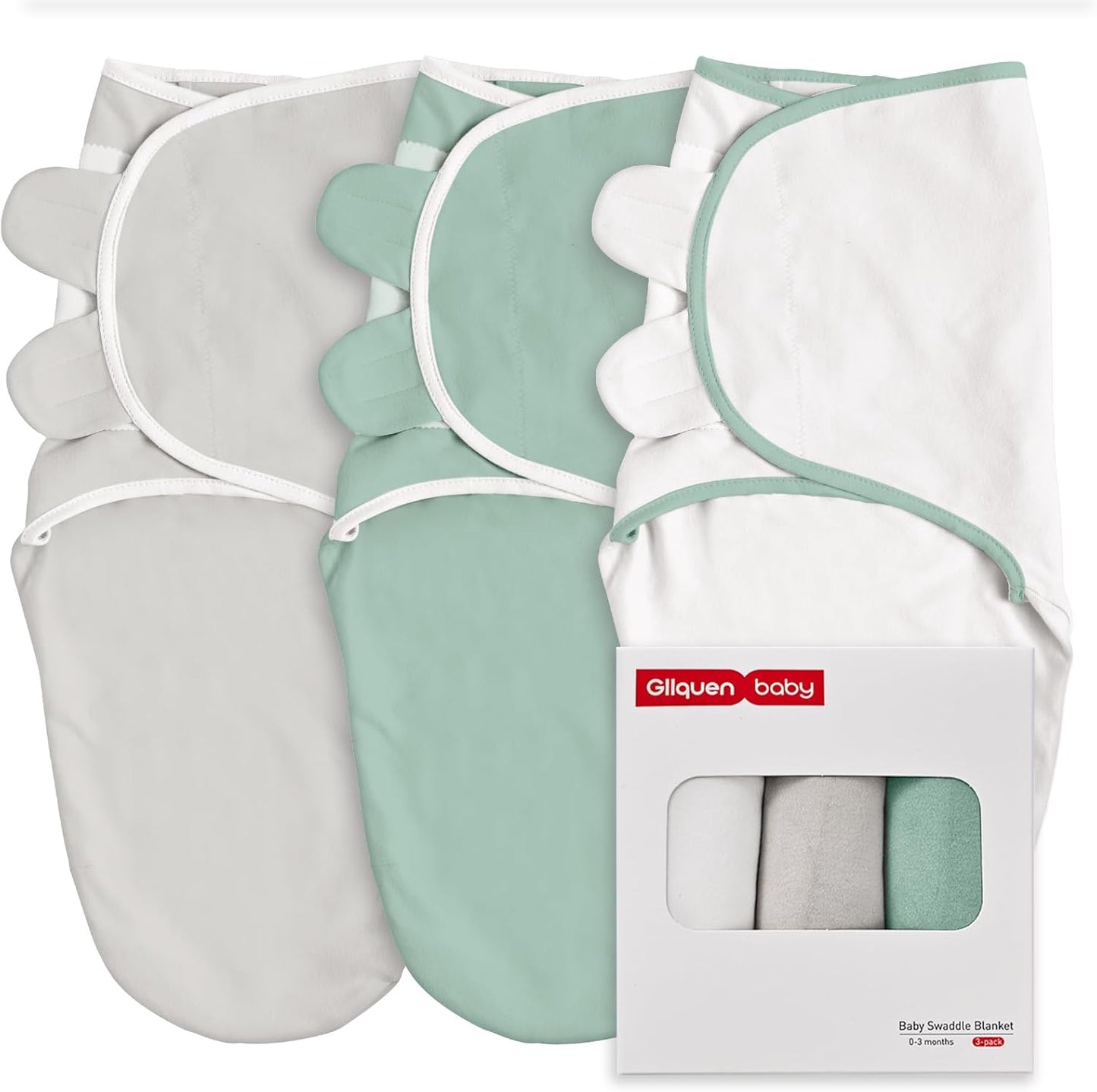 GLLQUEN BABY 3-Pack Baby Swaddle Sleep Sacks for Newborns 0-3 Months - Adjustable Infant Swaddle Blanket Wrap, Baby Essentials, Gray & Green Tone