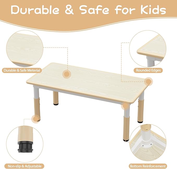 Kids Table and Chair Set, Height Adjustable Toddler Table and 4 Chairs Set for Ages 2-10, Graffiti Desktop, Non-Slip Legs, Arts & Crafts Table, Children Activity Table for Daycare Classroom Home