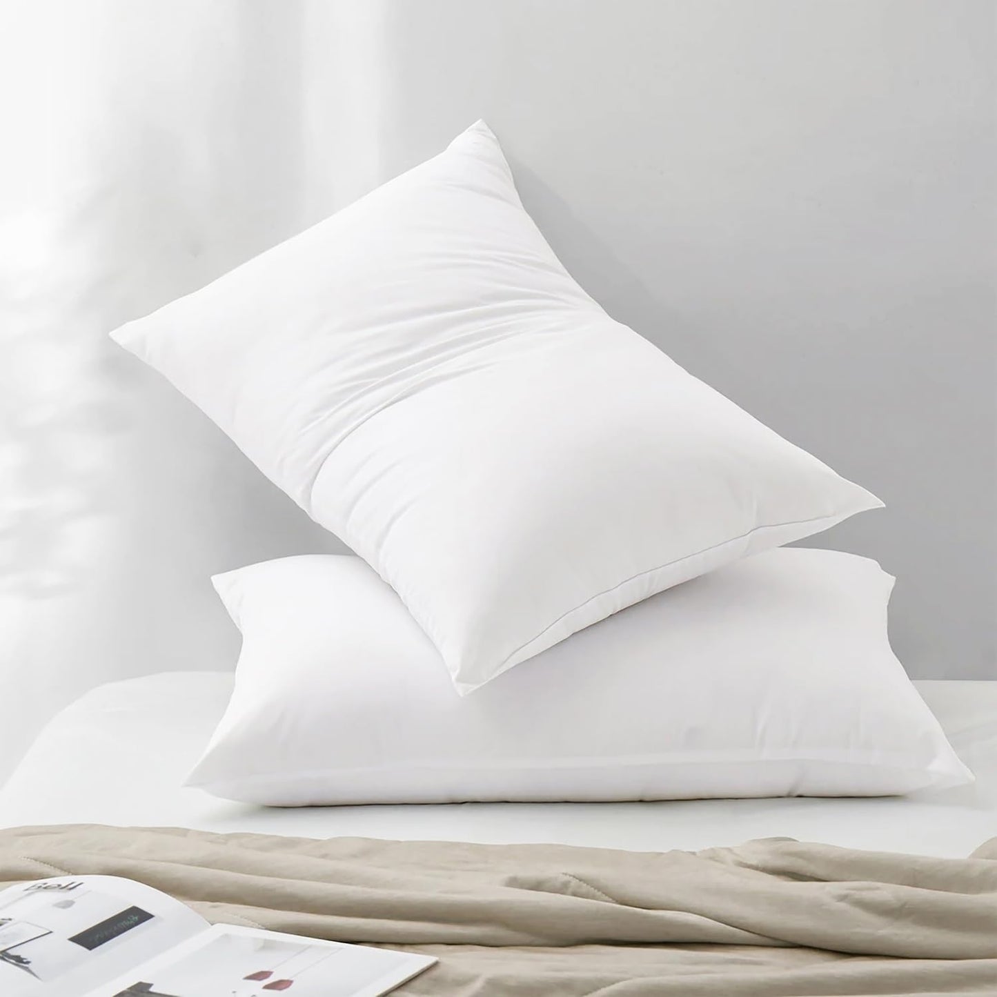 Hotel Collection Bed Pillows Queen Size Set of 4 Back Sleeper Pillow for Adults Stomach Kids Side Sleeping Medium Soft Plush Fluffy White 20x30 inches