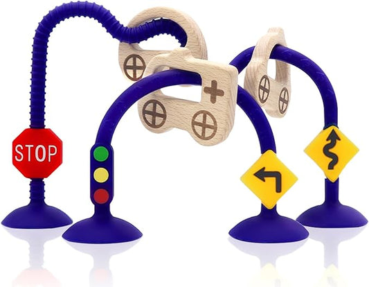 High Chair Suction Toys for Babies 6-12 Months, Suction Cup Toy for Toddlers 1-3, Baby Sensory Montessori Chew Toy for Babies 0-6 Month, Silicone Baby Teething Toys for 12-18 Months