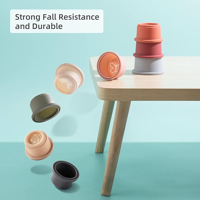 ZYFLSQ Stacking Cups Baby Toy, Nesting Cups 8 Pcs with Pattern for Kid Baby 6 Months and Up Montessori Bath Toys