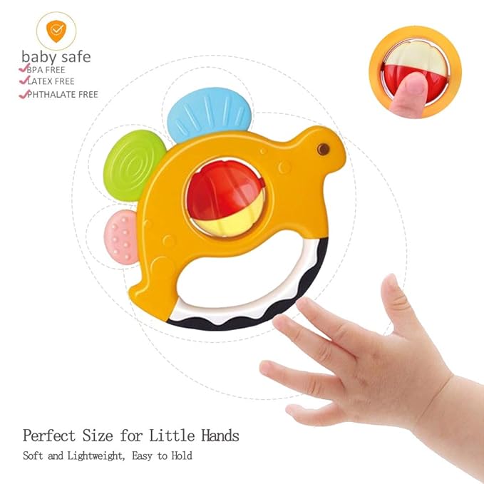 Baby Rattles Sets Teether, Shaker, Grab and Spin Rattle, Musical Toy Set, Early Educational Toys Gifts for 3, 6, 9, 12 Month Baby Infant, Newborn