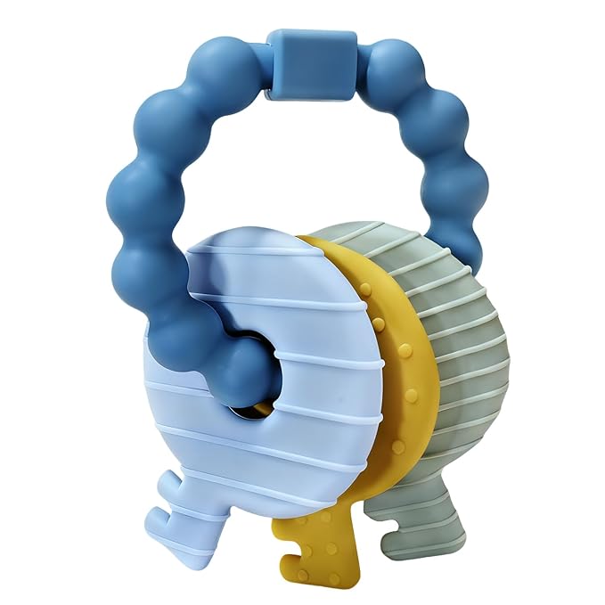 Baby Keys Teether Toys,Silicone Teething Toys for 3+ Months,Teething Keys Toy for Infants-Soft & Raised Texture to Soothe Gums,BPA Free (Deep Blue)
