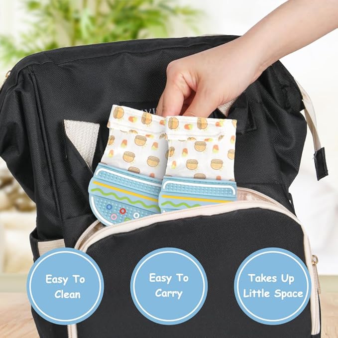 2Pack Silicone Teething Mitt, Hamburger Baby Teething Toy for 0-6 6-12 Months, Food Grade Silicone Infant Teething Mitten, BPA-Free Baby Chew Toys for Pain Relief, Sucking Needs