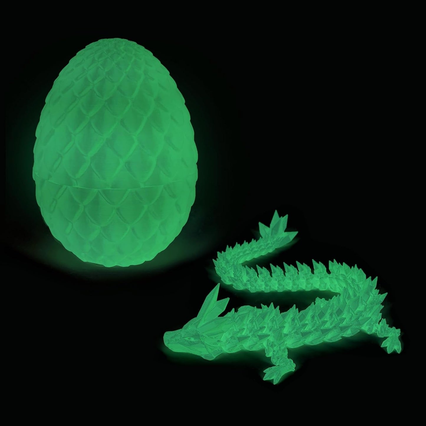 3D Printed Dragon Egg, Dragon Eggs with Dragon Inside, Crystal Articulated Dragon, Mystery Dragon Egg Fidget Toy, 3D Dragon Eggs Surprise Fidget Toy (Luminous Green)