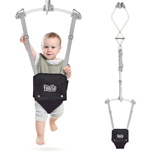 FUNLIO Baby Door Jumper for 6-24 Months (with Door Clamp), Baby Jumper Doorway with Strong Spring & Adjustable Strap, Portable Infant Baby Bouncer, Bearing 40 Lbs, CPC & CE Certified-Black