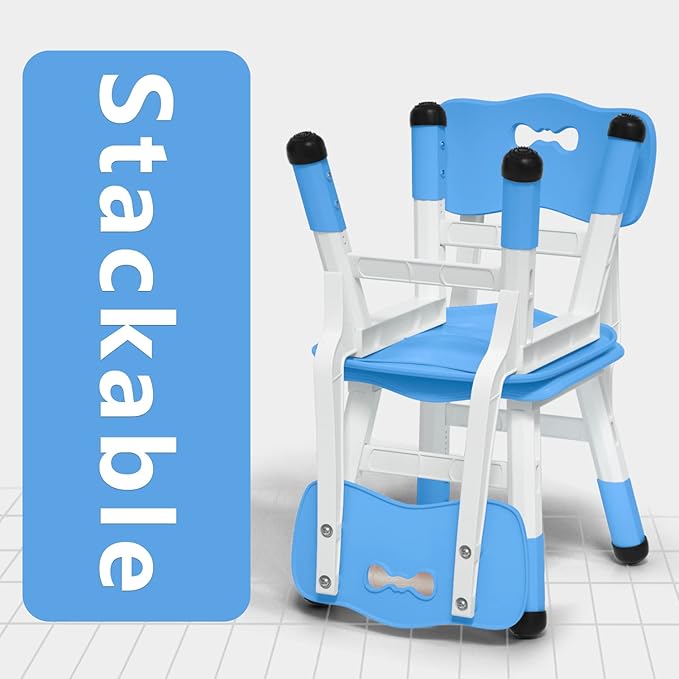 4 Piece Kids Chair Set 3 Levels Adjustable Stackable Kids Chairs Ideal for Playrooms, Schools, Daycares and Homes Washable and Easy to Clean Max Weight 220LB(Navy Blue4piece Set)