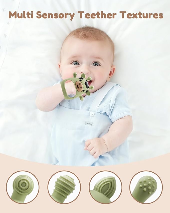 2 Pack Baby Teething Toys for 3-6 6-12 Months, Food Grade Silicone Teether Mitten, Baby Essentials Infant Teething Relief, Soothing Chew Toys for Newborn Infant Essentials