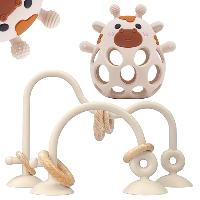 Baby High Chair Toys Teething Chew - Baby Table Toys, High Chair Suction Toy Teething Toys Silicone Teethers, Food Grade Silicon for 6 12 18 Months White