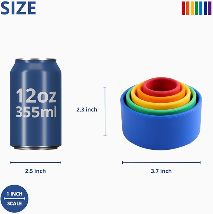 BLUE GINKGO Silicone Stacking Cups – Nesting & Sensory Stacking Toy for Toddlers | Open-Ended Montessori Toy with 5 Cups (Vibrant Colors)