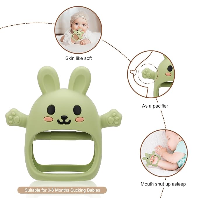 2 Pack Baby Teething Toy for 3-6 6-12 Months, Silicone Bunny Teething Mitten, Anti Drop Wrist Hand Baby Teethers 0 3 6 9 12 Months for Babies Sucking Needs