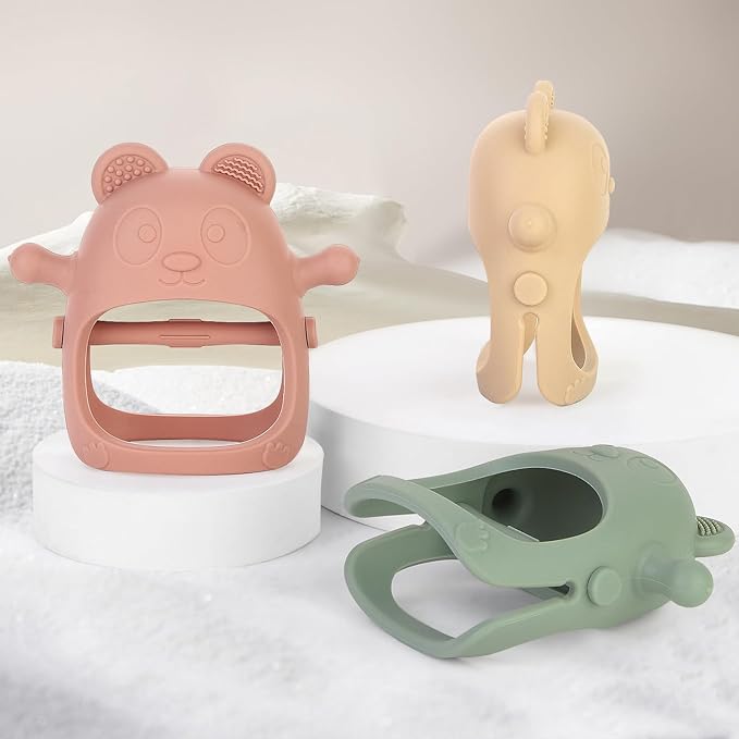 3 Pack Baby Teething Toys 3 Months+, Silicone Teething Mitten for Babies Anti Drop Wrist Hand Teether, Baby Chew Toys for Sucking Needs