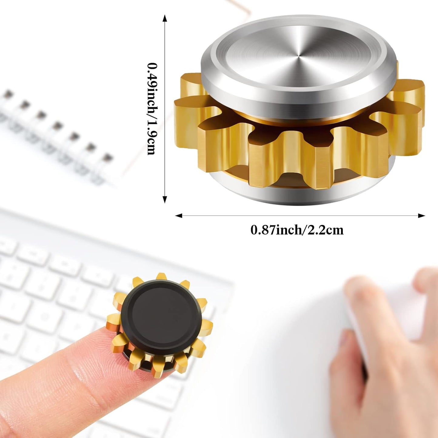 2 Pieces Copper Gear Metal Spinner Toy Small Fidget Toy Solid Metal Brass Gear Mini Steel Bearing for Adults Copper Gear Design Boredom Killing Time Toys (Black, Silver, Gold)